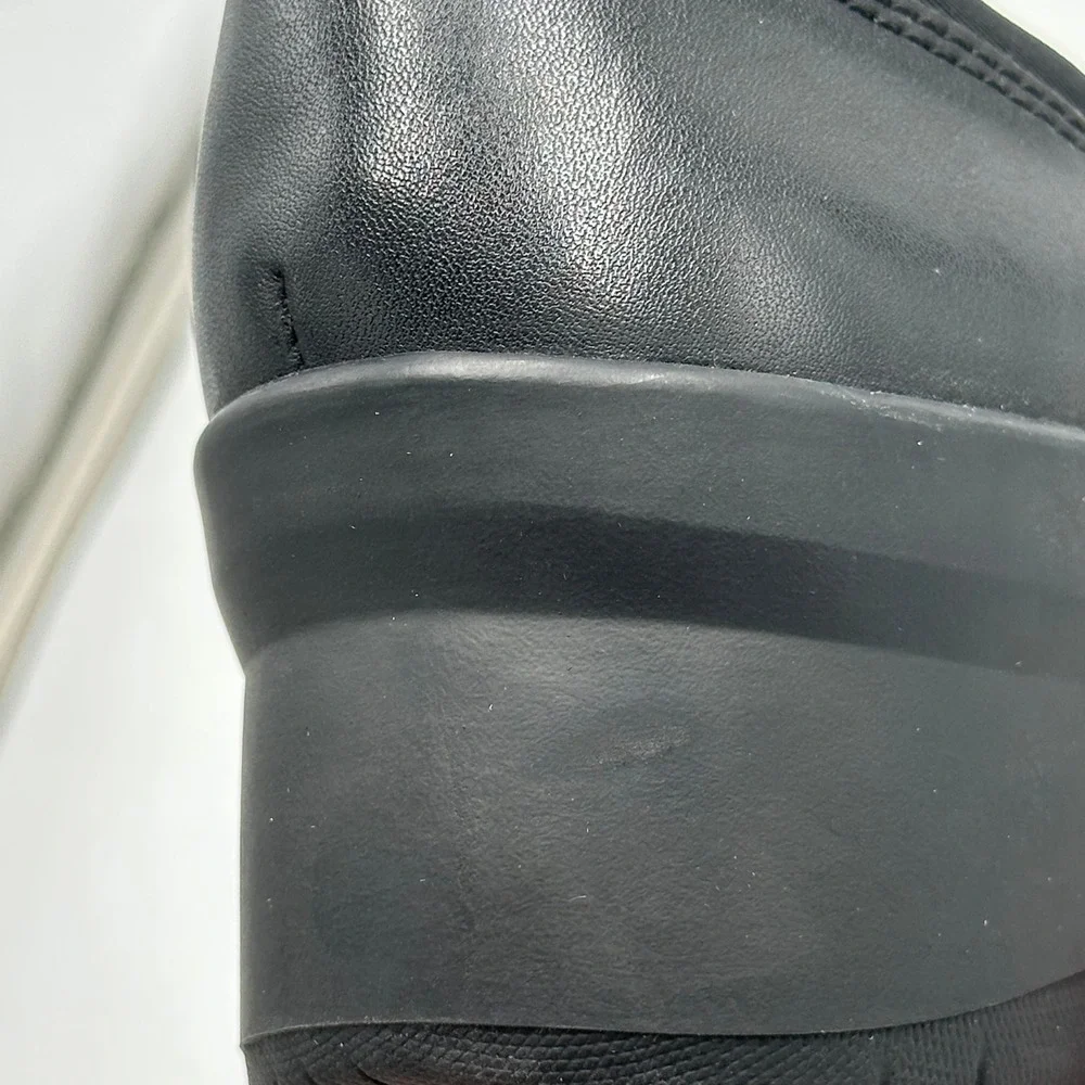 NWD Clarks Suttyn Walk Black Leather Wedge Slip On Shoes Womens Size 8.5 Comfort